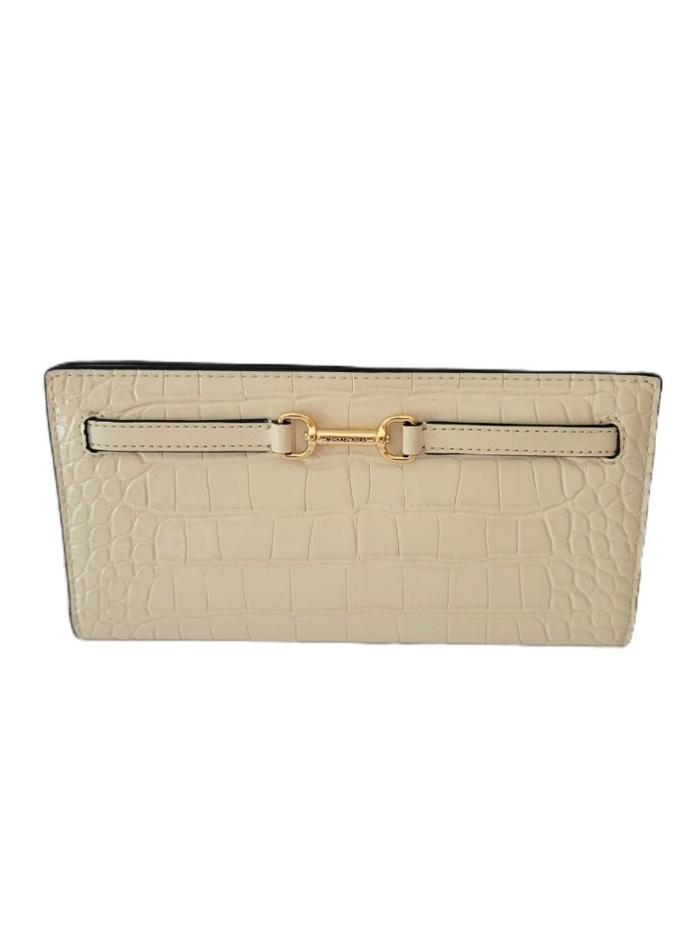 Michael Kors Carson Large Snap Wallet Embossed Croc Faux Patent Light Cream